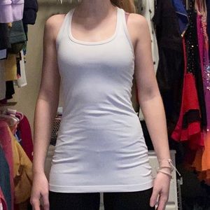 White 90 degree exercise tank top